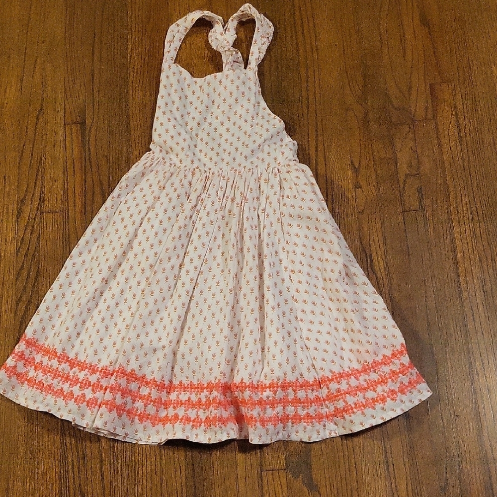 Mini Boden White and Pink Smocked Sundress with Halter Neck